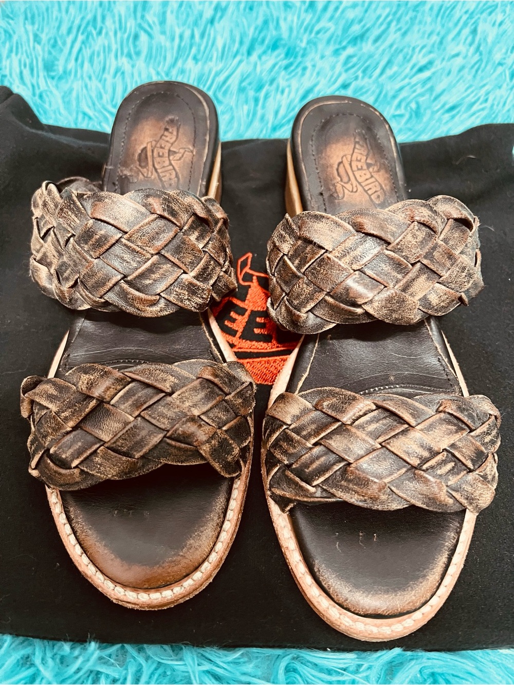 freebird Braided Double-Strap Slide Mules in Distressed Brown